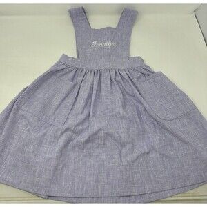 Vintage Girls Dress Apron Smock pocket monogrammed JENNIFER purple LOOK handmade